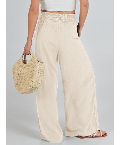 Womens Linen Pants Wide Leg Palazzo Lounge Pant High Waisted Flowy 2024 Summer Beach Work Boho Casual Trousers 01_ Apricot $1...