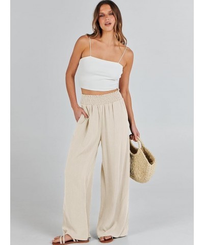 Womens Linen Pants Wide Leg Palazzo Lounge Pant High Waisted Flowy 2024 Summer Beach Work Boho Casual Trousers 01_ Apricot $1...