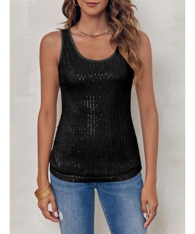 Women's Sequin Tank Tops Sleeveless Scoop Neck Sparkly Sexy Party Camisole Vest Black $15.68 Tanks