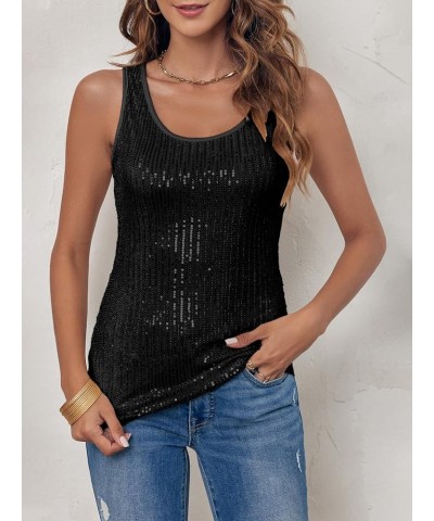 Women's Sequin Tank Tops Sleeveless Scoop Neck Sparkly Sexy Party Camisole Vest Black $15.68 Tanks