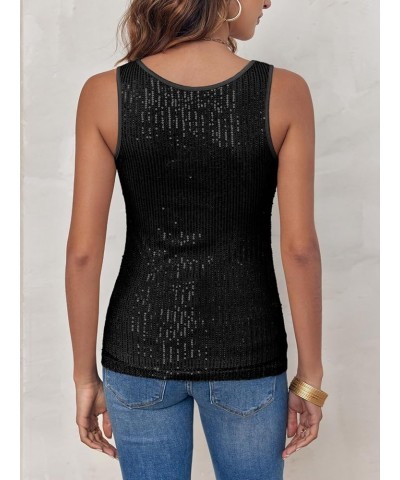 Women's Sequin Tank Tops Sleeveless Scoop Neck Sparkly Sexy Party Camisole Vest Black $15.68 Tanks