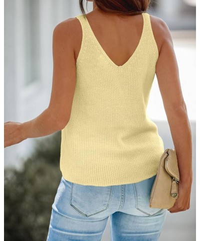 Womens Summer V Neck Tops Rib Knitted Sleeveless Tank Top Cable Knit Sweater Vest Casual Solid Tee Shirts Yellow $19.46 Sweaters