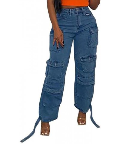 Women Y2K Cargo Jeans Pants High Waist Baggy Denim Pants Streetwear with Pockets 485blue $34.19 Jeans