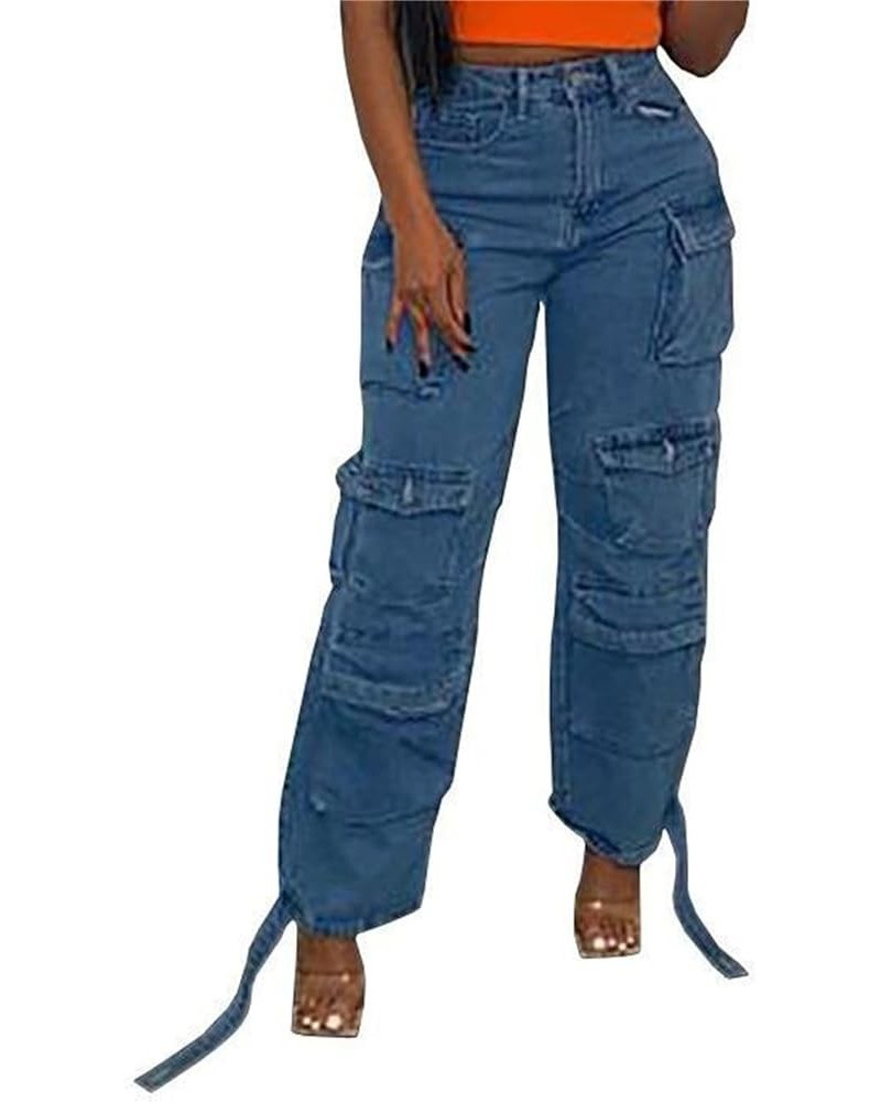 Women Y2K Cargo Jeans Pants High Waist Baggy Denim Pants Streetwear with Pockets 485blue $34.19 Jeans