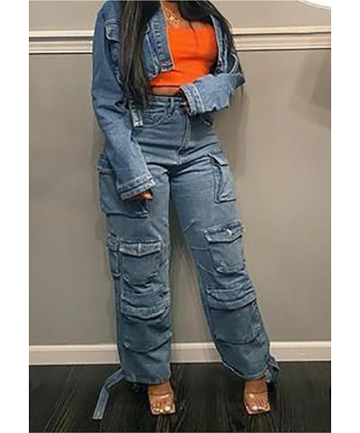 Women Y2K Cargo Jeans Pants High Waist Baggy Denim Pants Streetwear with Pockets 485blue $34.19 Jeans