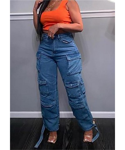 Women Y2K Cargo Jeans Pants High Waist Baggy Denim Pants Streetwear with Pockets 485blue $34.19 Jeans