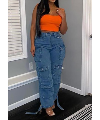 Women Y2K Cargo Jeans Pants High Waist Baggy Denim Pants Streetwear with Pockets 485blue $34.19 Jeans