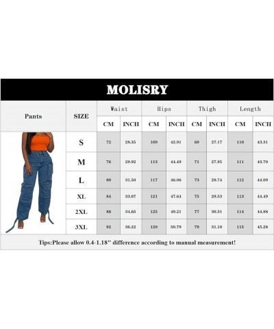 Women Y2K Cargo Jeans Pants High Waist Baggy Denim Pants Streetwear with Pockets 485blue $34.19 Jeans