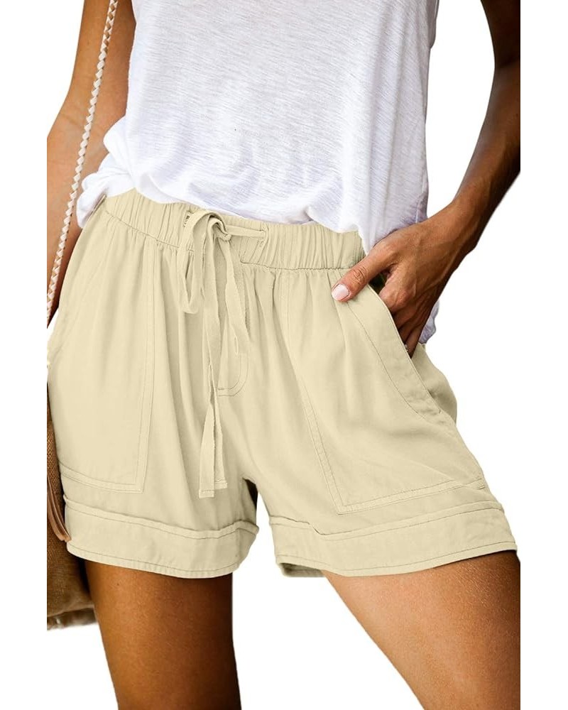 Womens Summer Shorts Leopard/Camo/Solid/Floral Print Elastic Waist Pocketed Casual Pants 2-beige $13.90 Shorts