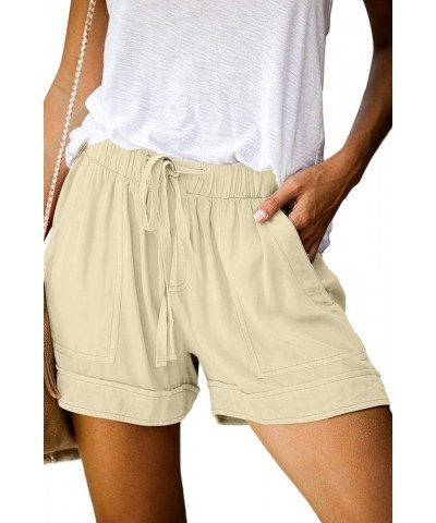 Womens Summer Shorts Leopard/Camo/Solid/Floral Print Elastic Waist Pocketed Casual Pants 2-beige $13.90 Shorts