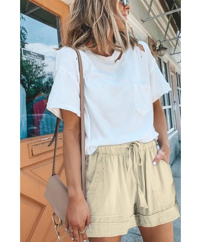 Womens Summer Shorts Leopard/Camo/Solid/Floral Print Elastic Waist Pocketed Casual Pants 2-beige $13.90 Shorts