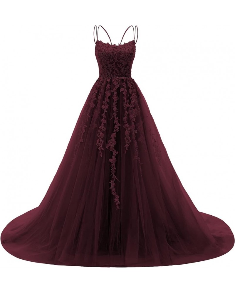 Elegant Lace Prom Dresses Long Spaghetti Straps Corset Formal Evening Dress for Women Ball Gown Party RO046 Burgundy Deep $31...