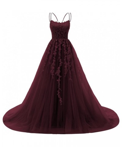 Elegant Lace Prom Dresses Long Spaghetti Straps Corset Formal Evening Dress for Women Ball Gown Party RO046 Burgundy Deep $31...