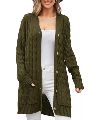 Women's Twist Cable Knit Cardigan Draped Long Sweater Coats with Side Pockets Button Front Fall Winter Outwear O-green $13.86...