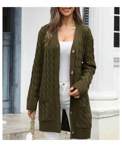 Women's Twist Cable Knit Cardigan Draped Long Sweater Coats with Side Pockets Button Front Fall Winter Outwear O-green $13.86...