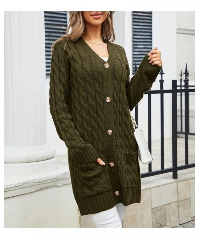 Women's Twist Cable Knit Cardigan Draped Long Sweater Coats with Side Pockets Button Front Fall Winter Outwear O-green $13.86...