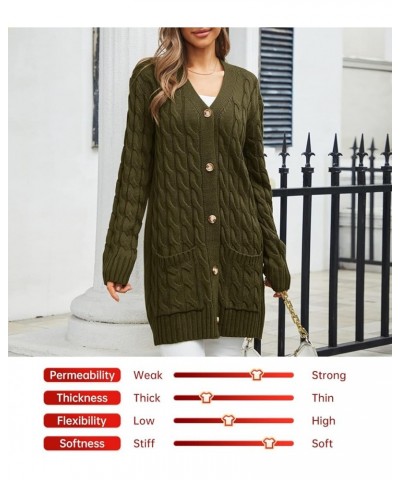 Women's Twist Cable Knit Cardigan Draped Long Sweater Coats with Side Pockets Button Front Fall Winter Outwear O-green $13.86...