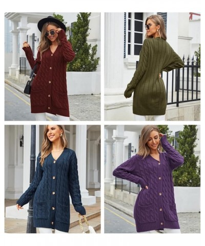 Women's Twist Cable Knit Cardigan Draped Long Sweater Coats with Side Pockets Button Front Fall Winter Outwear O-green $13.86...