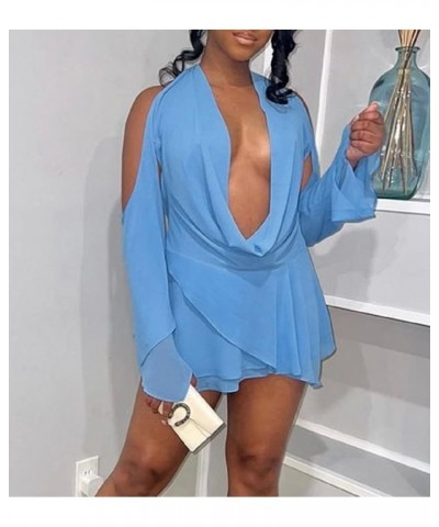 Women Cut Out Bodycon Mini Dresses Y2K Low Cut Long Sleeve Dress Backless Short Party Dress Sexy Clubwear A-blue $11.65 Dresses