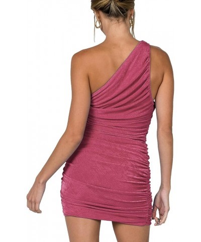 Women's Sexy One Shoulder Ruched Sleeveless Bodycon Mini Short Dress Brick Red $19.32 Dresses