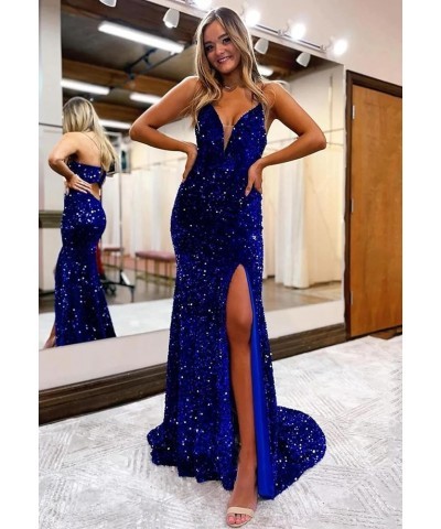 Prom Dress for Women Sphagetti Strap Sequin Party Dress Sexy Split Formal Maxi Dresses Turquoise $36.80 Dresses