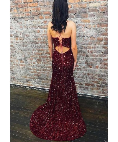 Prom Dress for Women Sphagetti Strap Sequin Party Dress Sexy Split Formal Maxi Dresses Turquoise $36.80 Dresses