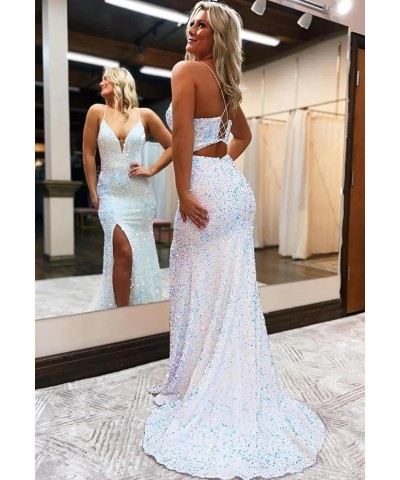 Prom Dress for Women Sphagetti Strap Sequin Party Dress Sexy Split Formal Maxi Dresses Turquoise $36.80 Dresses