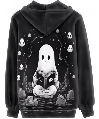 Y2K Zip Up Hoodie Women Oversized Full Zip Long Sleeve Sweatshirt Womens Hoodies Ghost Black $20.13 Hoodies & Sweatshirts