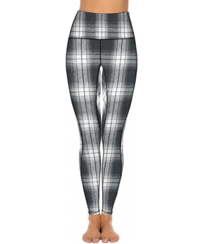 Women High Waist Workout Leggings Halloween Christmas Printed Gym Athletic Tummy Control Yoga Pants with Pockets Plaid Black ...