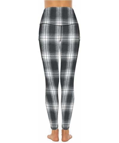 Women High Waist Workout Leggings Halloween Christmas Printed Gym Athletic Tummy Control Yoga Pants with Pockets Plaid Black ...