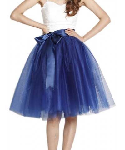 Women Knee Length Bowknot Layered Tulle Party Prom Skirt Blue $16.38 Skirts