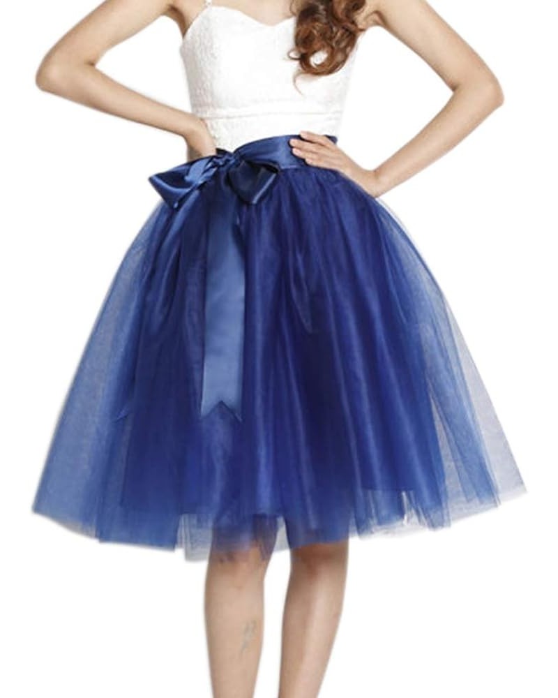 Women Knee Length Bowknot Layered Tulle Party Prom Skirt Blue $16.38 Skirts