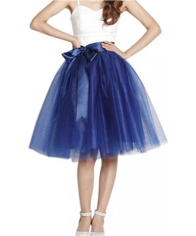 Women Knee Length Bowknot Layered Tulle Party Prom Skirt Blue $16.38 Skirts