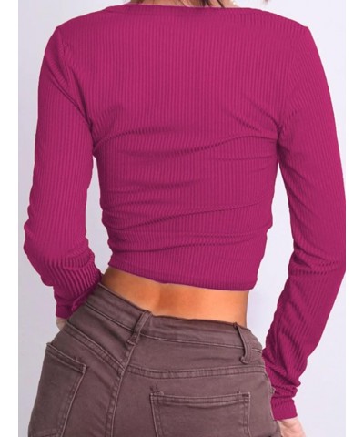 Women's Square Neck Long Sleeve Ribbed Slim Fitted Casual Long Sleeve Shirts Basic Crop Top 2024 Trendy Clothes Berry $11.87 ...