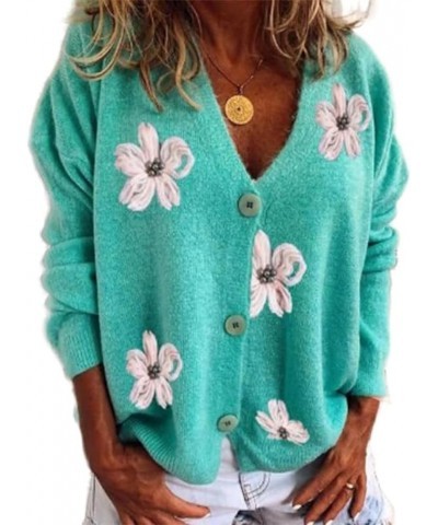 Women's Cute Daisy Flower Knit Cardigan Retro Aesthetics 90s Long Sleeve Button Open Front Sweater Y2K Tops Three Buttons Gre...