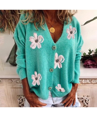 Women's Cute Daisy Flower Knit Cardigan Retro Aesthetics 90s Long Sleeve Button Open Front Sweater Y2K Tops Three Buttons Gre...