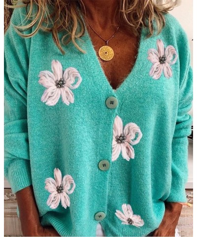 Women's Cute Daisy Flower Knit Cardigan Retro Aesthetics 90s Long Sleeve Button Open Front Sweater Y2K Tops Three Buttons Gre...