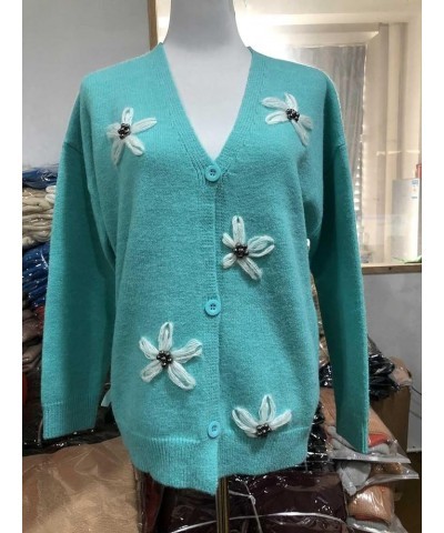 Women's Cute Daisy Flower Knit Cardigan Retro Aesthetics 90s Long Sleeve Button Open Front Sweater Y2K Tops Three Buttons Gre...