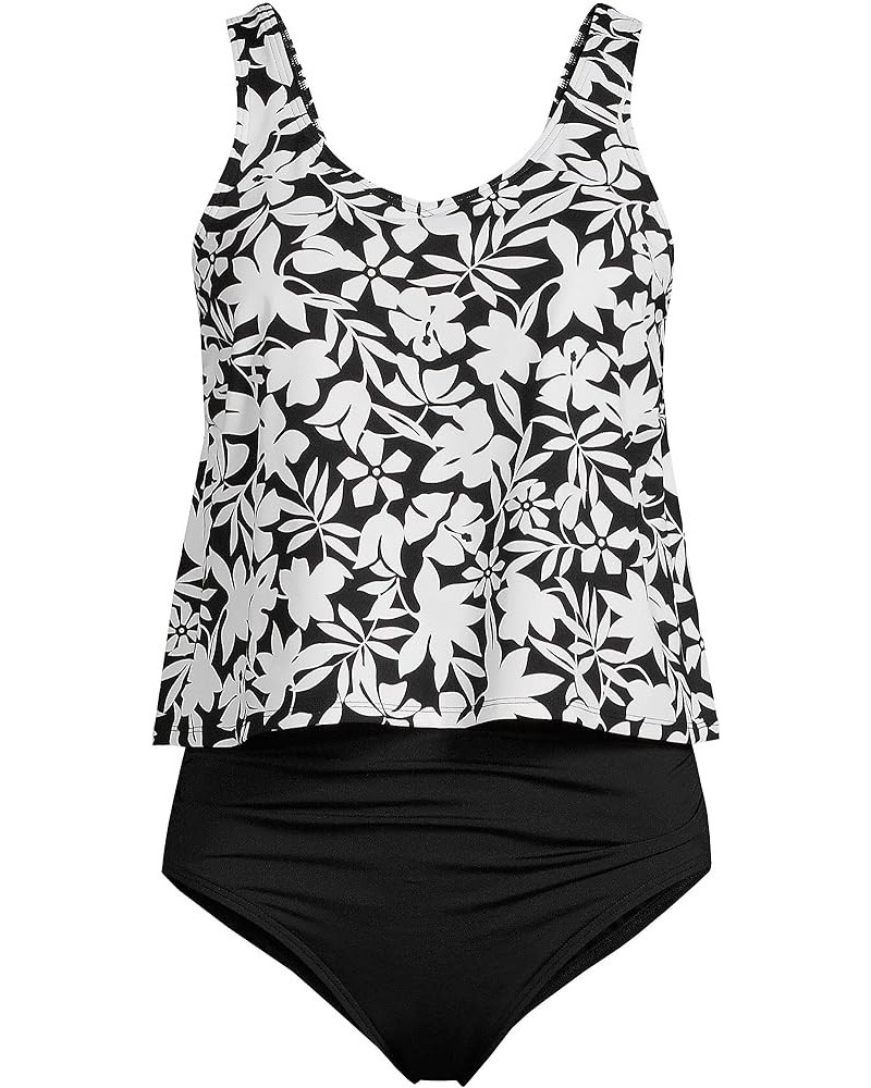 Womens V-neck Fauxkini One Piece Swimsuit Black Havana Floral $46.24 Swimsuits