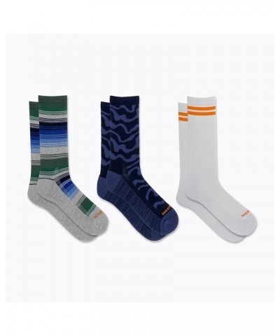 Men's and Women's Recycled Everyday Socks-3 Pair Pack-Repreve Mesh Crew - Blue Stripe Assorted $8.96 Activewear