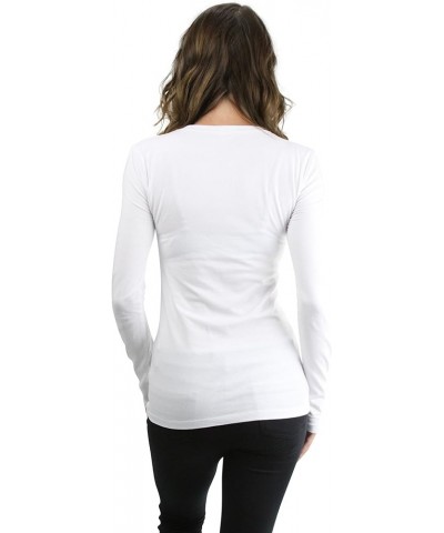 Junior Women's Slim Fit Long Sleeve Shirt Scoop Neckline Basic Tee Layering Cotton Top Classic White $8.98 T-Shirts