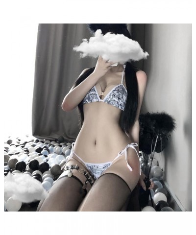 Cute Micro Bikini Lolita Japanese Anime Bra and Panty Set Cosplay Thong Bikini Gray $11.99 Swimsuits