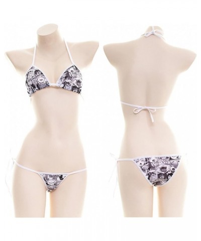 Cute Micro Bikini Lolita Japanese Anime Bra and Panty Set Cosplay Thong Bikini Gray $11.99 Swimsuits