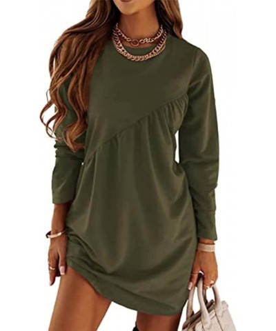 Women's Long Sleeve T-Shirt Tunic Dress Casual Loose Round-Neck Flowy Shift Ruched Dresses Green1 $17.66 Dresses