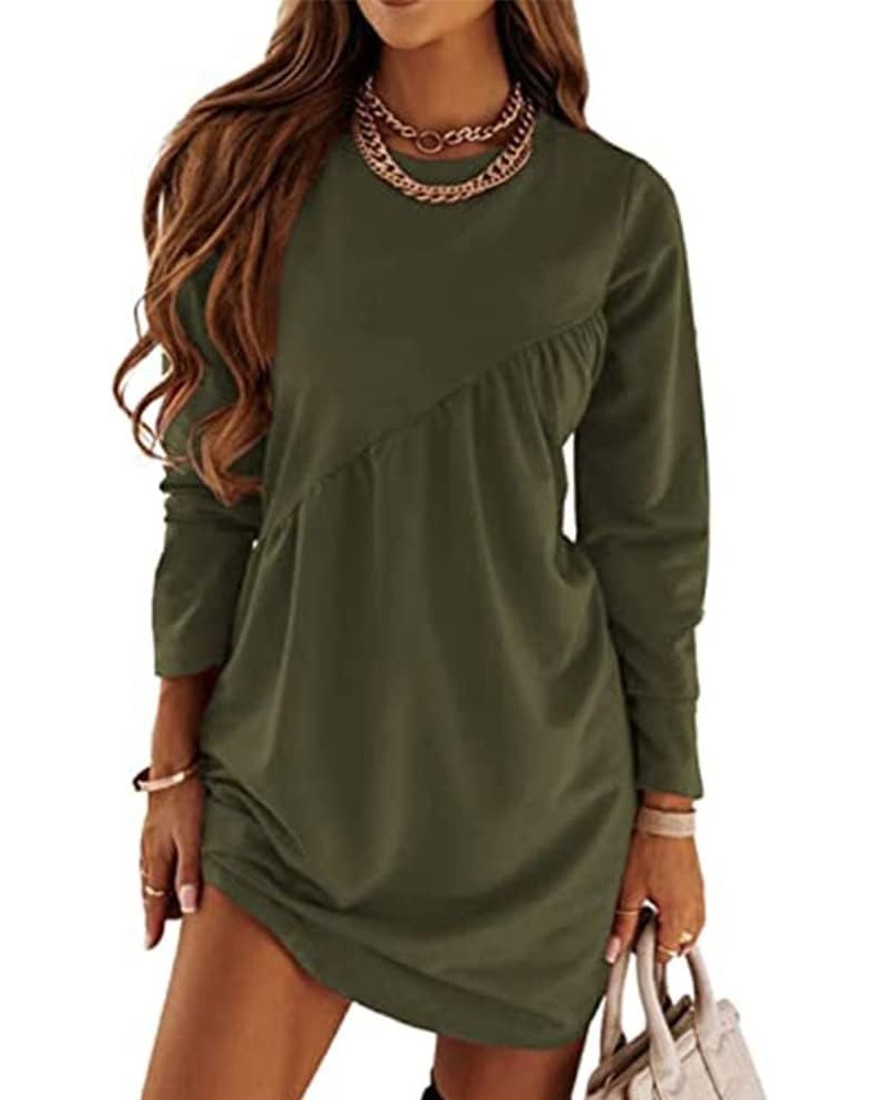 Women's Long Sleeve T-Shirt Tunic Dress Casual Loose Round-Neck Flowy Shift Ruched Dresses Green1 $17.66 Dresses