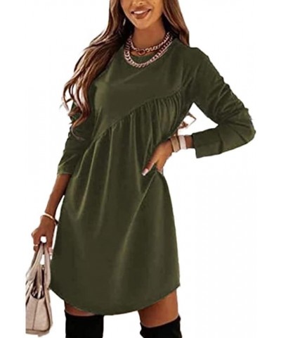 Women's Long Sleeve T-Shirt Tunic Dress Casual Loose Round-Neck Flowy Shift Ruched Dresses Green1 $17.66 Dresses