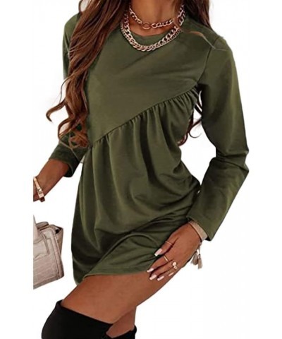 Women's Long Sleeve T-Shirt Tunic Dress Casual Loose Round-Neck Flowy Shift Ruched Dresses Green1 $17.66 Dresses