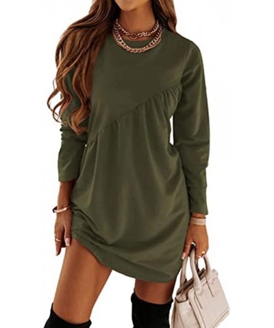 Women's Long Sleeve T-Shirt Tunic Dress Casual Loose Round-Neck Flowy Shift Ruched Dresses Green1 $17.66 Dresses