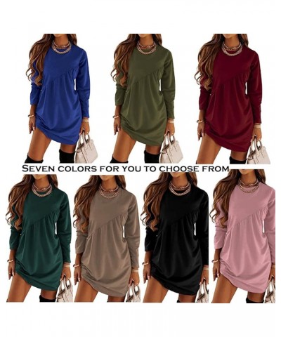 Women's Long Sleeve T-Shirt Tunic Dress Casual Loose Round-Neck Flowy Shift Ruched Dresses Green1 $17.66 Dresses