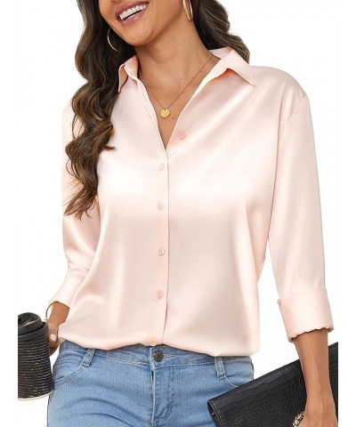 Women's Satin Silk Button Down Shirts for Women Long Sleeve Soft Formal Work Shirt Womens Sexy Blouses Tops XS-XXL Champagne ...